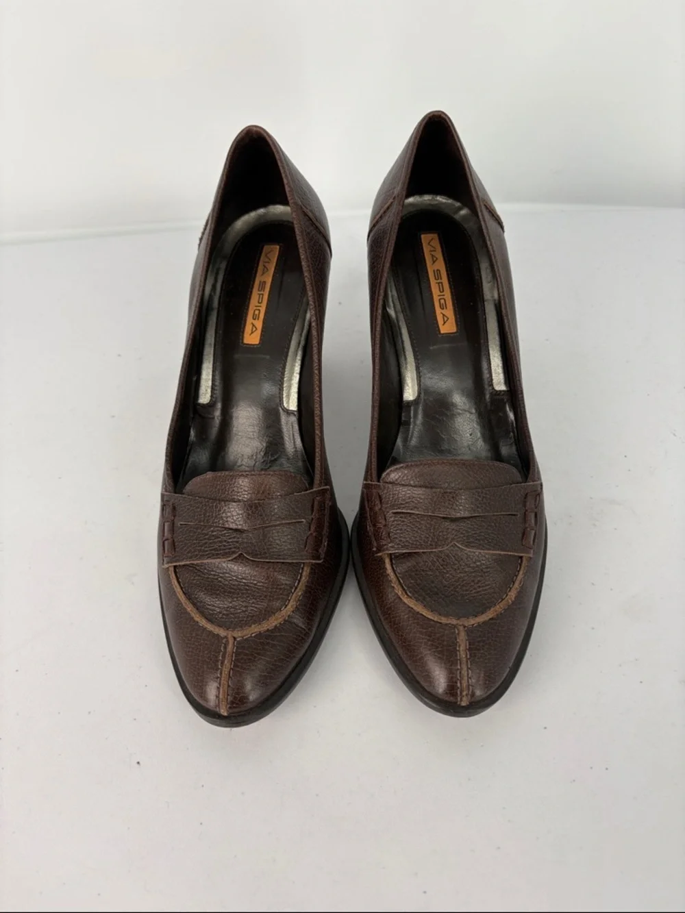 🐦‍⬛ Via Spiga Dark Brown Leather Mid Heel Loafer Pump